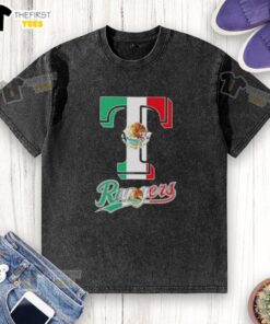 Top Texas Rangers baseball X Mexican flag washed t-shirt, showcasing a vibrant design perfect for fans and collectors.
