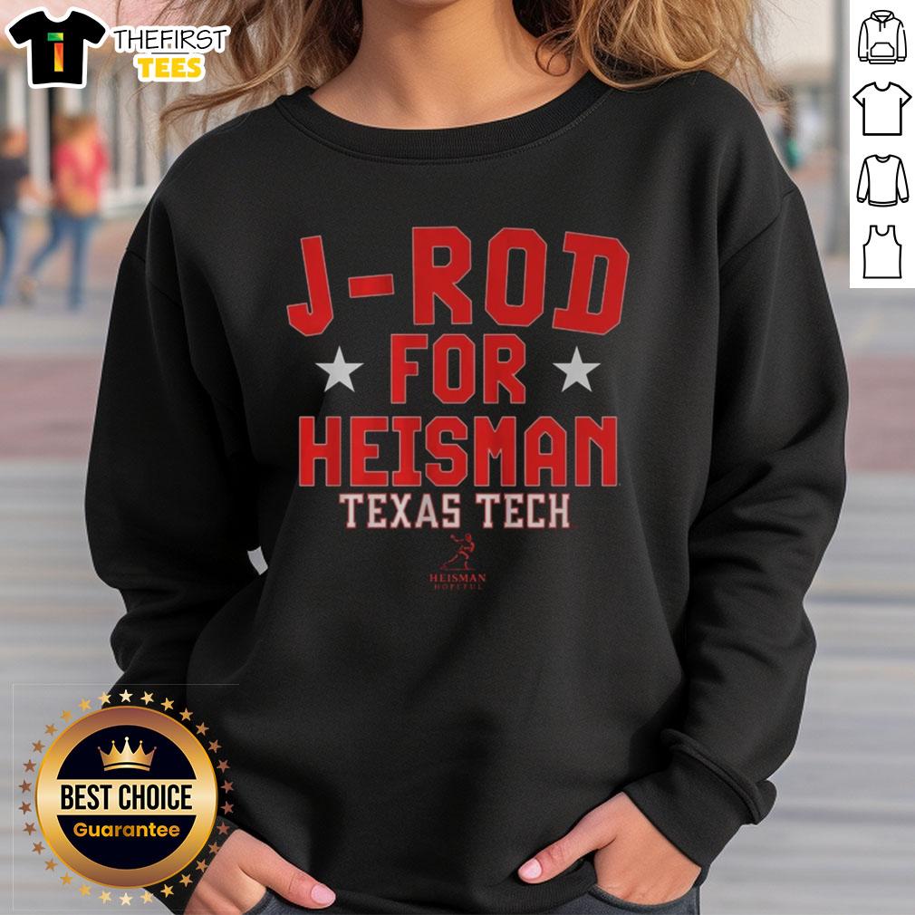 top-texas-tech-football-jacob-rodriguez-j-rod-for-heisman-sweatshirt Top Texas Tech Football Jacob Rodriguez J-Rod for Heisman sweatshirt in red and black, showcasing team spirit.