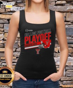 Alt Text: Top Texas Tech Red Raiders 2025 CFB Playoff stripe football helmet tank top for fans and athletes.