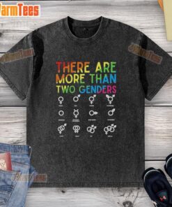 Top There Are More Than Two Genders LGBT Colors Washed T-Shirt featuring vibrant rainbow colors and inclusive message.
