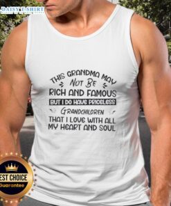 Grandma wearing a tank top with 'Priceless Grandchildren' slogan, celebrating love and family connections.