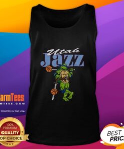 Alt Text: Top TMNT Leonardo X Utah Jazz tank top featuring vibrant graphics and a stylish design for fans of both franchises.
