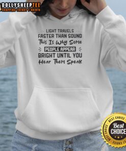 Quote hoodie design featuring 'Top Travels Light Faster Than Sound' with stylish graphics and vibrant colors.