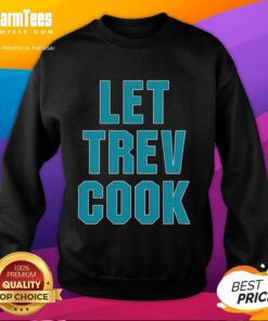 Top Trevor Lawrence Let Trev Cook sweatshirt featuring Jacksonville Jaguars logo and vibrant design for fans.