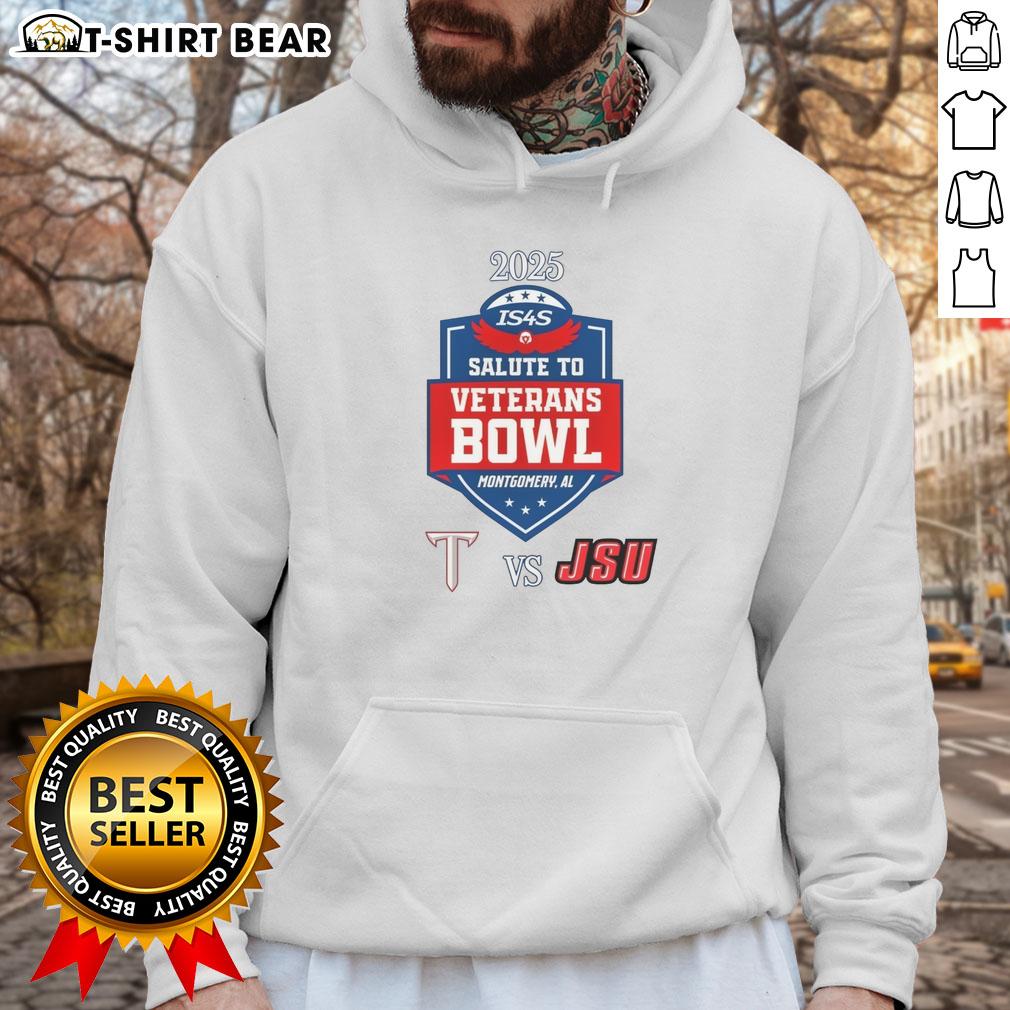 Top Troy Trojans Vs Jacksonville State Gamecocks 2025 Salute to Veterans Bowl Hoodie Alt Text: Top Troy Trojans vs Jacksonville State Gamecocks 2025 Salute to Veterans Bowl hoodie showcasing team logos.