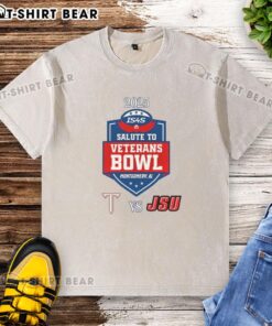 Alt Text: Top Troy Trojans vs Jacksonville State Gamecocks 2025 Salute to Veterans Bowl washed t-shirt showcasing team pride.