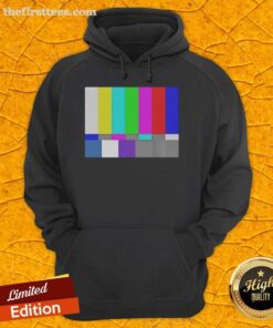 Alt Text: Top TV test pattern color bar hoodie featuring vibrant colors and retro design, perfect for TV enthusiasts.