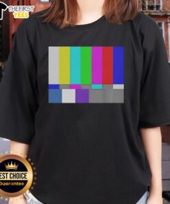 Top TV test pattern color bar design on a ladies tee, showcasing vibrant colors and retro style for TV enthusiasts.