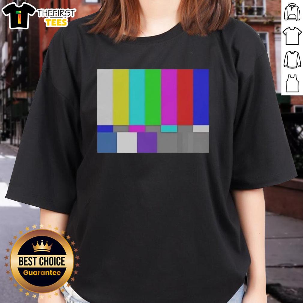 top-tv-test-pattern-color-bar-ladies-tee Top TV test pattern color bar design on a ladies tee, showcasing vibrant colors and retro style for TV enthusiasts.