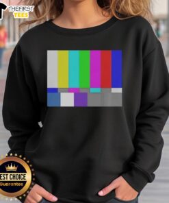Alt Text: Top TV test pattern color bar sweatshirt featuring vibrant colors and retro design for stylish casual wear.