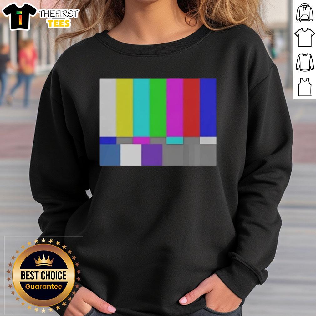top-tv-test-pattern-color-bar-sweatshirt Alt Text: Top TV test pattern color bar sweatshirt featuring vibrant colors and retro design for stylish casual wear.