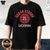 Alt Text: UConn Huskies basketball t-shirt featuring Sarah Strong, name and number 21, perfect for fans and sports enthusiasts.