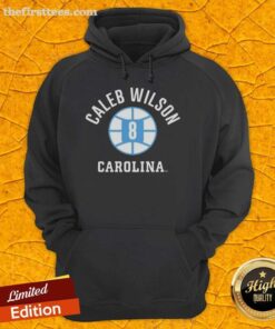 Caleb Wilson wearing a UNC Tar Heels basketball hoodie with name and number, showcasing team spirit and style.
