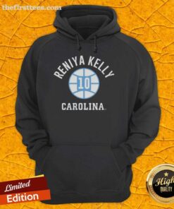 Reniya Kelly wearing a UNC Tar Heels hoodie with the number 7, showcasing basketball team spirit and style.