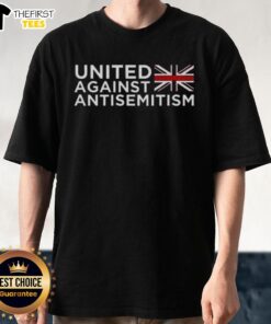 Top United Against Antisemitism Flag T-Shirt featuring bold graphics promoting unity and diversity in the fight against hate.