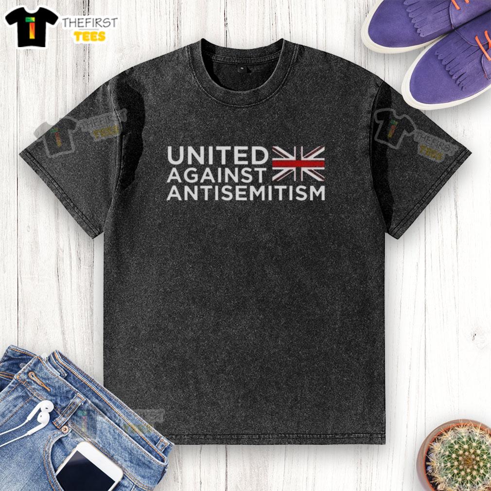 top-united-against-antisemitism-flag-washed-t-shirt Top United Against Antisemitism flag design on a washed T-shirt, promoting unity and awareness against antisemitism.