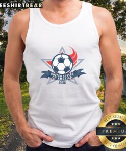 Top United States of America 2026 soccer team tank top featuring vibrant team colors and logo, perfect for supporters.