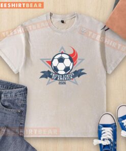 Top United States of America 2026 Soccer Team washed t-shirt featuring vibrant team colors and logo.