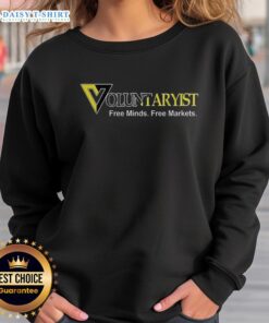 Alt Text: Top Voluntaryist Free Minds Free Markets Sweatshirt in black, showcasing a bold design for liberty enthusiasts.