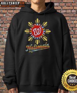 Top Washington Nationals X Hispanic hoodie featuring vibrant colors and team logo, perfect for fans supporting diversity.