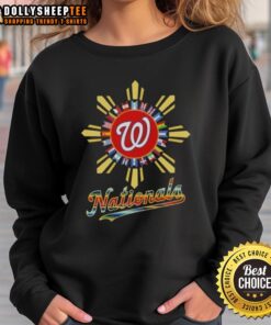 Cozy Top Washington Nationals x Hispanic sweatshirt featuring team logo and vibrant colors, perfect for fans.