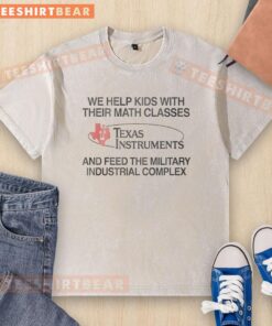 Alt Text: Top We Help Kids With Their Math Classes Texas Instruments washed t-shirt featuring fun educational graphics.