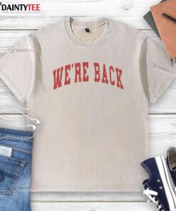 Top Were Back Red Letter Washed T-Shirt featuring bold lettering on a trendy, casual design for everyday wear.