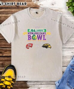 Alt Text: 2025 New Orleans Bowl washed t-shirt featuring Top Western Kentucky Hilltoppers vs Southern Miss Golden Eagles design.
