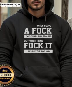 Alt Text: Black hoodie with 'When I Gave A F*ck' graphic, reflecting attitude and style, perfect for casual wear.