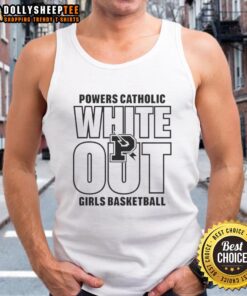 Top White Out Powers Catholic Girls Basketball Tank Top featuring a bold design for team spirit and performance.