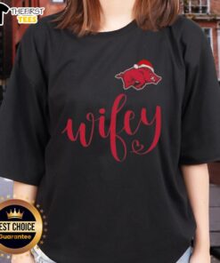 Top Wifey Arkansas Razorbacks Santa Hat Merry Christmas Ladies Tee for festive football fans and holiday cheer.