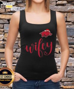 Top Wifey Arkansas Razorbacks tank top with Santa hat, perfect for a Merry Christmas celebration.