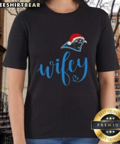 Top Wifey Carolina Panthers Santa Hat tee for ladies, perfect for Merry Christmas celebrations and game day spirit.