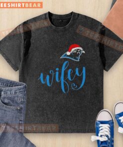Top Wifey Carolina Panthers Christmas t-shirt featuring a Santa hat design, perfect for holiday NFL fans.