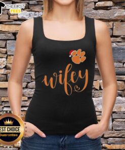 Clemson Tigers Santa Hat Merry Christmas tank top for women, perfect holiday apparel for Clemson fans.