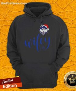 Alt Text: Top Wifey Connecticut Huskies hoodie with Santa hat for a festive Merry Christmas look.