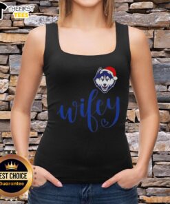 Top Wifey Connecticut Huskies tank top with Santa hat for a festive Merry Christmas celebration.