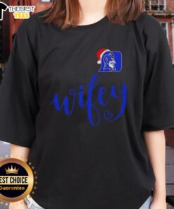 Top Wifey Duke Blue Devils Santa Hat Merry Christmas Ladies Tee featuring festive design for fans celebrating the holidays.