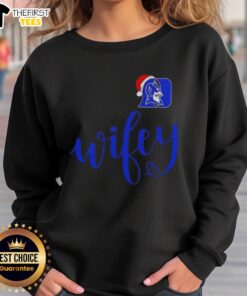 Top Wifey Duke Blue Devils sweatshirt with Santa hat, perfect for a Merry Christmas celebration.
