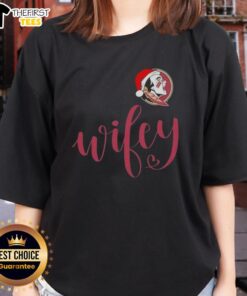 Top Wifey Florida State Seminoles Santa Hat Merry Christmas Ladies Tee for festive sports fans celebrating the holiday season.