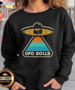 Retro Wu-Tang Clan x UFO Rolls logo sweatshirt featuring vibrant graphics and classic streetwear style.