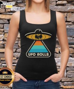 Alt Text: Retro tank top featuring the Wu-Tang Clan X UFO Rolls logo, perfect for fans of hip-hop and streetwear fashion.