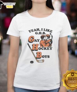 Top Yeah I Like G.H.B. Gay Hockey Boys Ladies Tee featuring vibrant graphics and a stylish fit for LGBTQ+ hockey fans.