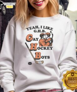 Top Yeah I Like G.H.B. Gay Hockey Boys Sweatshirt in vibrant colors, perfect for LGBTQ+ hockey fans and casual wear.