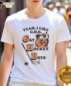 Top Yeah I Like G.H.B. Gay Hockey Boys T-Shirt featuring a colorful graphic design for LGBTQ+ hockey fans.