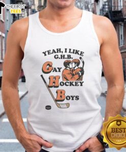 Top-Yeah-I-Like-G.H.B. Gay Hockey Boys tank top featuring vibrant colors and fun graphic design for LGBTQ+ hockey fans.