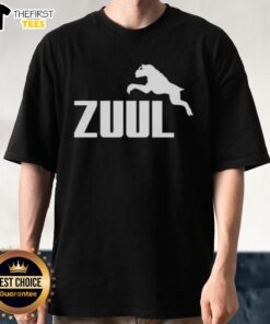 Top Zuul Logo Parody T-Shirt featuring a creative twist on the iconic Zuul design in vibrant colors.