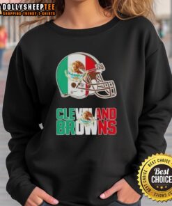 Alt Text: Cleveland Browns football sweatshirt featuring a Mexican flag logo, perfect for fans celebrating team pride.