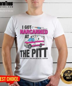 Alt Text: Awesome 'I Got Narcanned At The Medical Center' T-Shirt featuring a bold graphic design and vibrant colors.
