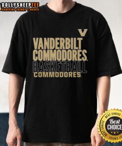 Vanderbilt Commodores Basketball text logo overlay T-shirt featuring bold graphics in team colors.